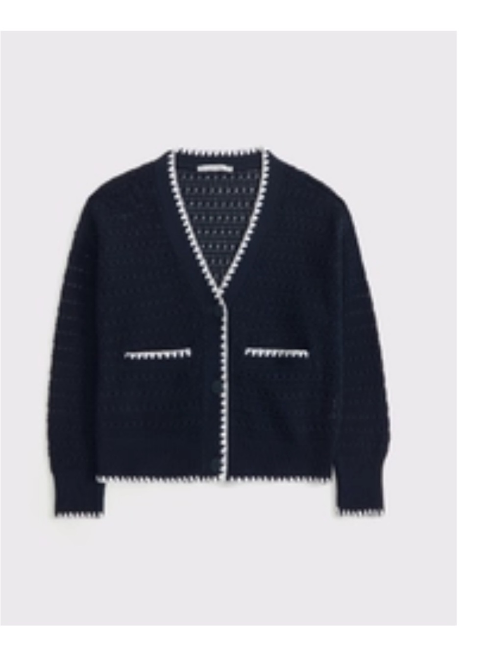 Abercrombie & Fitch Navy V-Neck Cardigan with White Trim